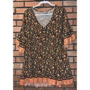 Avenue Womens Black Floral V Neck Tunic Top Size 20